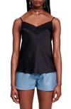 Maje Leana Lace Edge Silk Camisole In Black