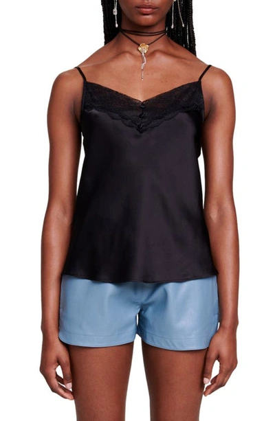 Maje Leana Lace Edge Silk Camisole In Black