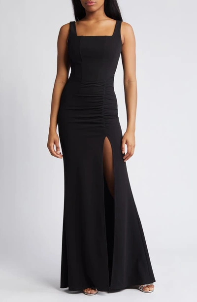Love, Nickie Lew Corset Sleeveless Ruched Gown In Black