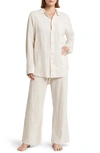 Desmond & Dempsey Long Sleeve Linen Pajamas In Oat