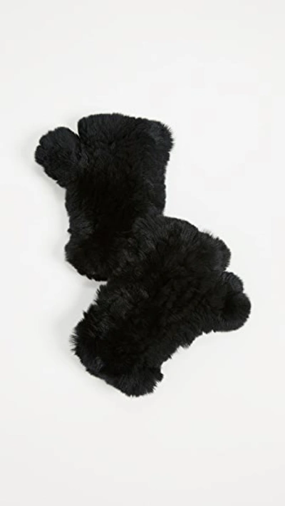 Adrienne Landau Rabbit Fur Fingerless Gloves In Black