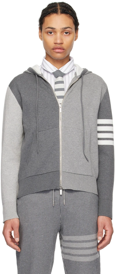 Thom Browne 4-bar Turtle Icon Jacquard Hoodie In Grey