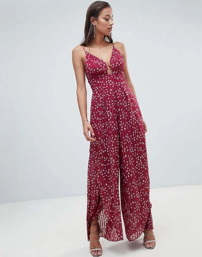 Finders Keepers Finders Star Print Plunge Jumpsuit - Red
