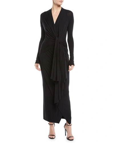 Urban Zen Transformer Tie-front Long-sleeve Stretch-jersey Long Dress In Black