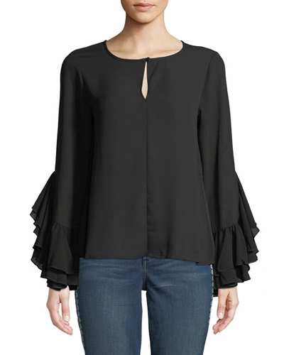 Bobeau B Collection By  Jazz Flounce Sleeve Top In Black