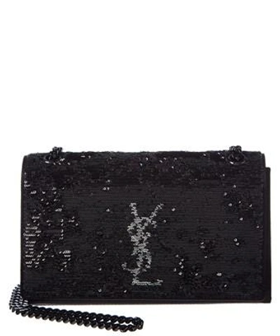 Saint Laurent Kate Small Monogram Sequin Shoulder Bag In Black