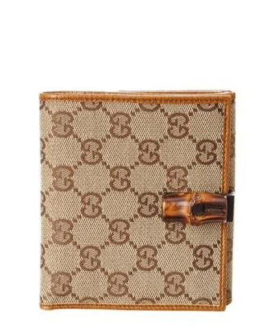 Gucci Brown Gg Supreme Canvas & Leather Bamboo Wallet In Nocolor