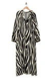By Design Lauren Printed Long Sleeve Maxi Dress In Contrast