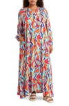 By Design Lauren Printed Long Sleeve Maxi Dress In Lava Leopard