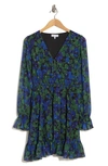 Koko + Mason Floral Ruffle Long Sleeve Fit & Flare Dress In Cobalt
