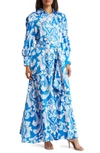 By Design Haiti Long Sleeve Maxi Shirtdress In Haiti Floral Blue