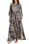 By Design Haiti Long Sleeve Maxi Shirtdress In Palm Print