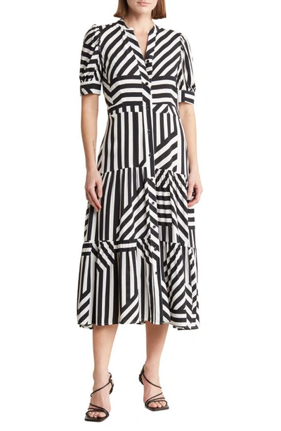 By Design Grace Button Front Midi Dress In Geo Stripe