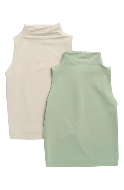 Yogalicious Zenly Evelyn 2-pack Mock Neck Crop Tops In Iceberg Green/ Nacreous Cloud