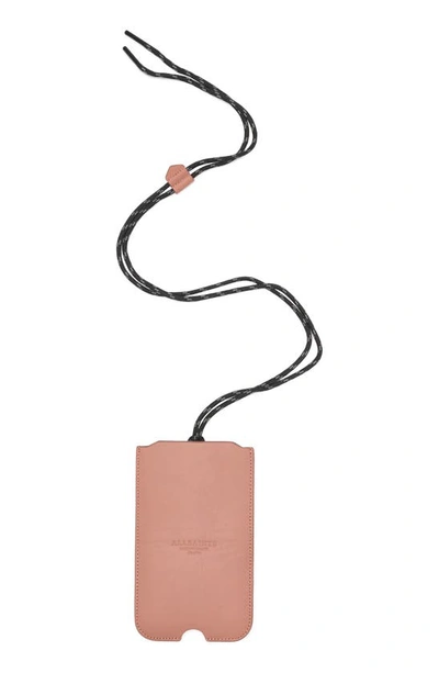 Allsaints Cybelle Leather Phone Holder On A Lanyard In Pink