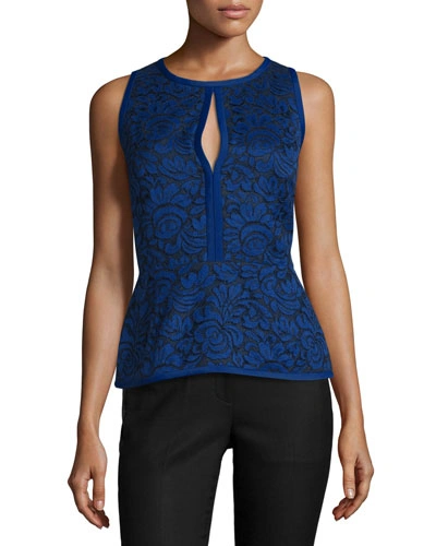 J Mendel Halter Top With Lace Embroidery In Imperial Blue