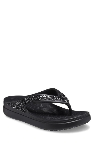 Crocs Sloane Glitter Platform Flip-flop Sandal In Black/ Black