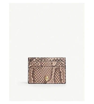 Alexander Mcqueen Nude Pink And Brown Animal Print Skull Python Card Holder In Nude Brown Pink