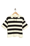 Elie Elie Tahari Stripe Short Sleeve Polo Sweater In Ivory/ Black