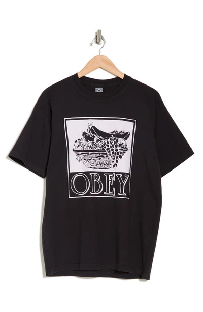 Obey Fruit Basket Graphic T-shirt In Off Black