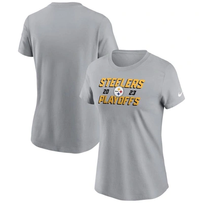 Nike Gray Pittsburgh Steelers 2023 Nfl Playoffs Iconic T-shirt