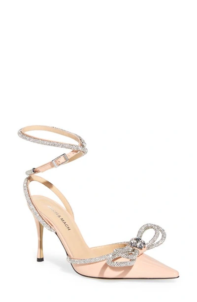 Mach&mach Double Bow Pointed Toe Pump In Nude