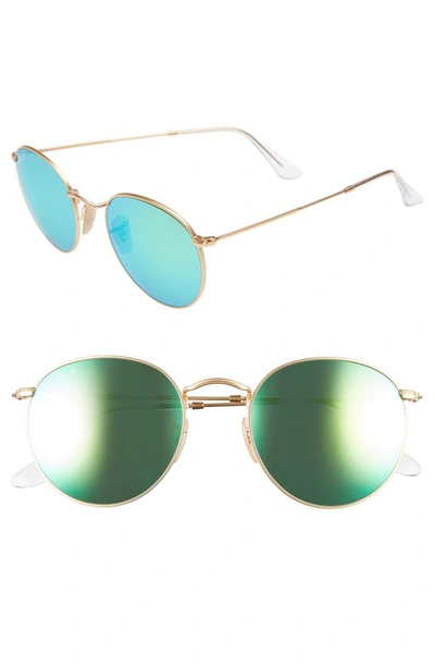 Ray Ban 53mm Polarized Round Retro Sunglasses In Green/ Mirror