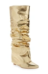 Azalea Wang Zumma Foldover Slouch Pointed Toe Wedge Boot In Gold