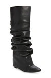 Azalea Wang Zumma Foldover Slouch Pointed Toe Wedge Boot In Black