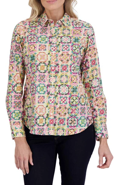 Foxcroft Zoey Watercolor Cotton Button-up Shirt In Multi