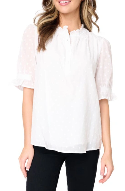 Gibsonlook Dianthus Clip Dot Cotton Popover Shirt In White Dot