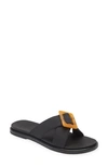 Olukai Lai Slide Womens Faux Leather Buckle Slide Sandals In Black/black