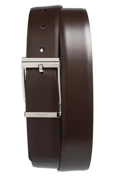 Ferragamo Reversible Leather Belt In T.moro Brown/ Nero