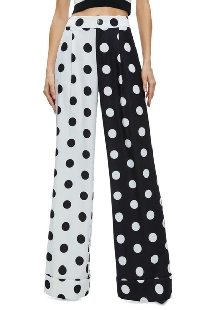Alice And Olivia Tomasa Polka Dot Colorblock High Waist Cuff Hem Pants In Black And White