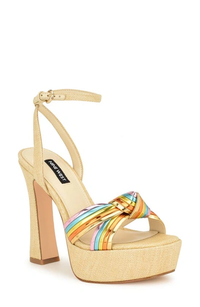 Nine West Irna Ankle Strap Platform Sandal In Mirror Metallic Multi- Manmade And Texti