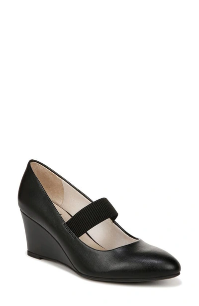 Lifestride Gio Mary Jane Wedge In Black Faux Leather