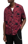 Allsaints Kaza Relaxed Fit Floral Camp Shirt In Jet Black/sangira Red