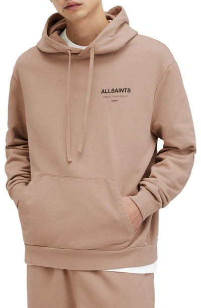 Allsaints Underground Logo Hoodie Sweatshirt In Toffee Taupe