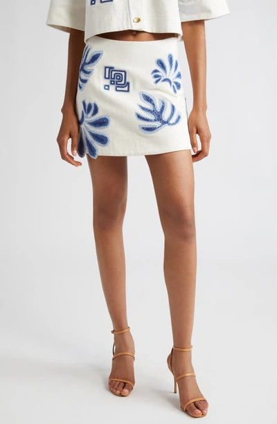 Aje Espirit Floral Embroidery Cotton Miniskirt In Ivory-blue