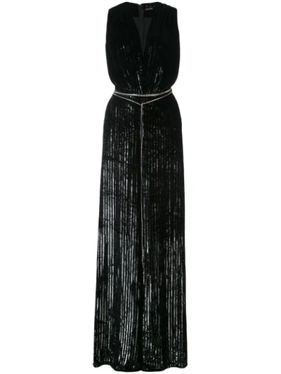 Adam Lippes Striped Silk Velvet Jumpsuit In Black