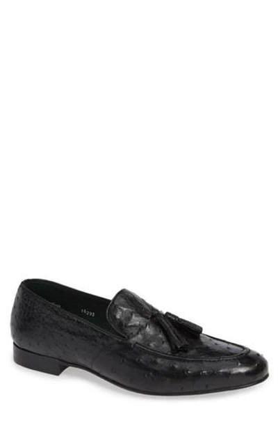Mezlan Conte Tassel Ostrich Leather Loafer In Black Leather