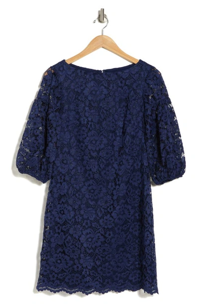 Vince Camuto Bubble Sleeve Lace Shift Dress In Navy