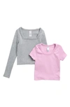 90 Degree By Reflex Kids' Assorted 2-pack Tops In Pink Lavender/ Heather Grey