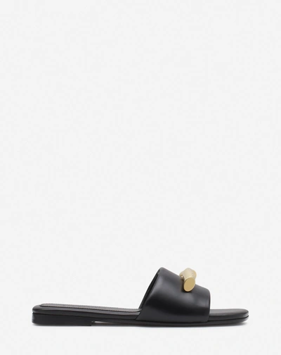 Lanvin Hautes Sequences Flat Leather Sandals For Women In Black/gold