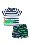 Andy & Evan Babies' Two-piece Rashguard Swimsuit In Navy Croc