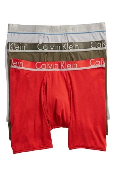 Calvin Klein 3-pack Comfort Microfiber Boxer Briefs In Manic Red/ Monument/ Forest