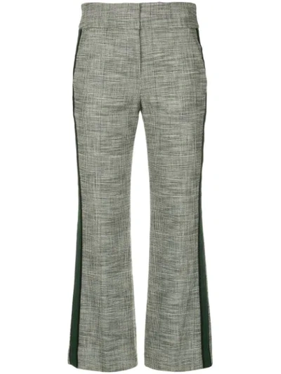 Veronica Beard Cormac Plaid Cropped Trousers With Tuxedo Stripes In Grey