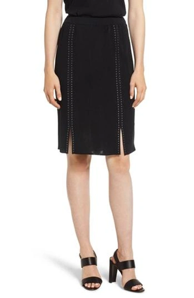 Ming Wang Studded Knit Skirt In Black