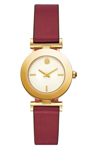 Tory Burch Sawyer Reversible Leather Strap Watch, 29mm In Pink/ Red/ Gold