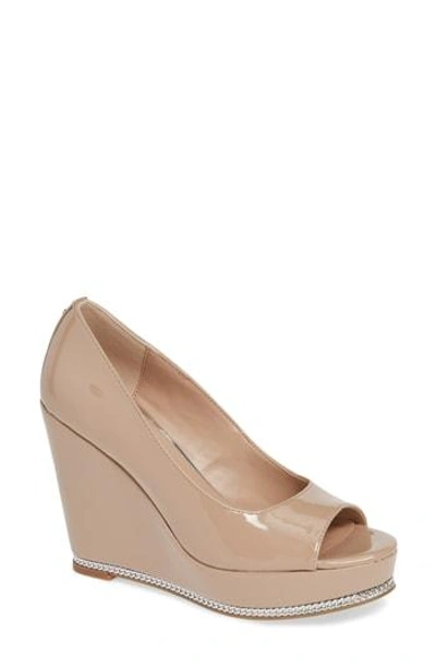 Bcbg Jaz Platform Peeptoe Wedge In Dove Leather